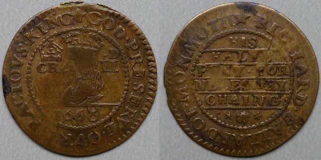 Monmouth, Richard Ballard halfpenny 1668 N6390